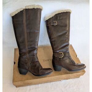 Born Gira Riding Boots Shoes Brown Leather Shearling Lined Zip Up Women Size 7.5